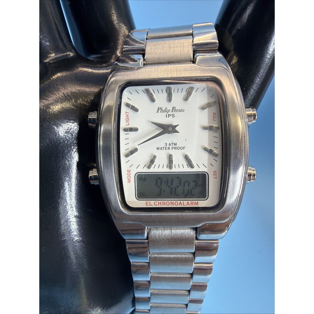 Philip Persio Quartz- Rectangular -Analog -Digital-White Dial.